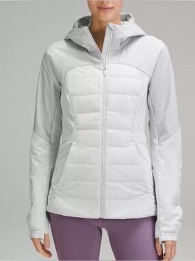 Lululemon “Down For it All” White/ Baby Blue Hooded Puffer Jacket